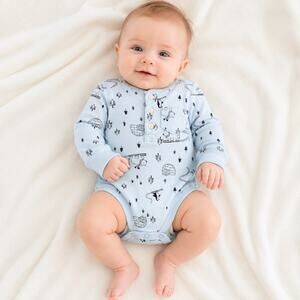 Carters Baby Boy Ski Print Bodysuit 3M Blue Winter Cabincore Cozy Classic Cotton